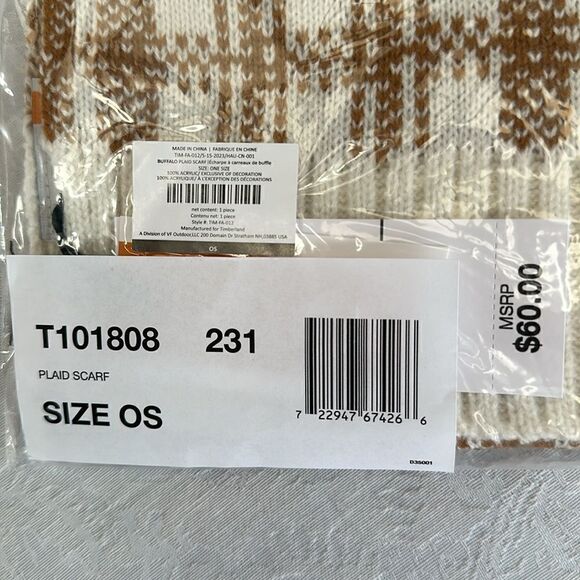 Timberland ‘Buffalo’ Plaid Scarf Tan Cream - Picture 3 of 13